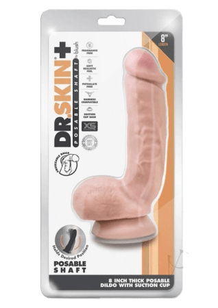 Dr. Skin Plus Thick Posable Dildo with Squeezable Balls 8"