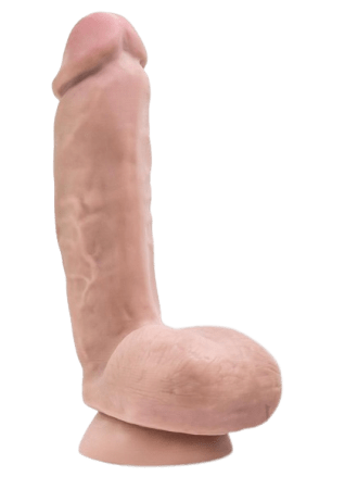 Dr. Skin Plus Thick Posable Dildo with Squeezable Balls 8"