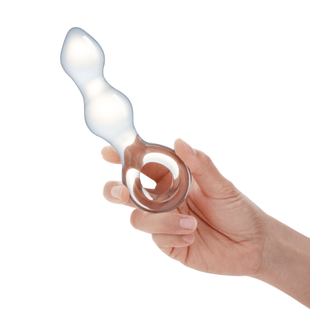 Glass Curved Beaded Butt Plug