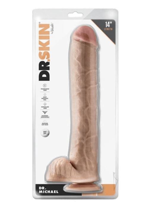 Dr. Skin Dr. Michael Dildo with Balls and Suction Cup 14"