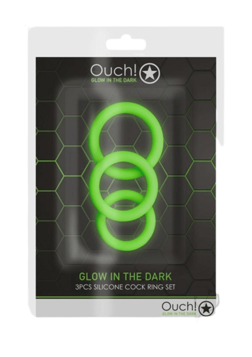 Ouch! Cock Ring Silicone Set (3pc) Glow in the Dark - Green