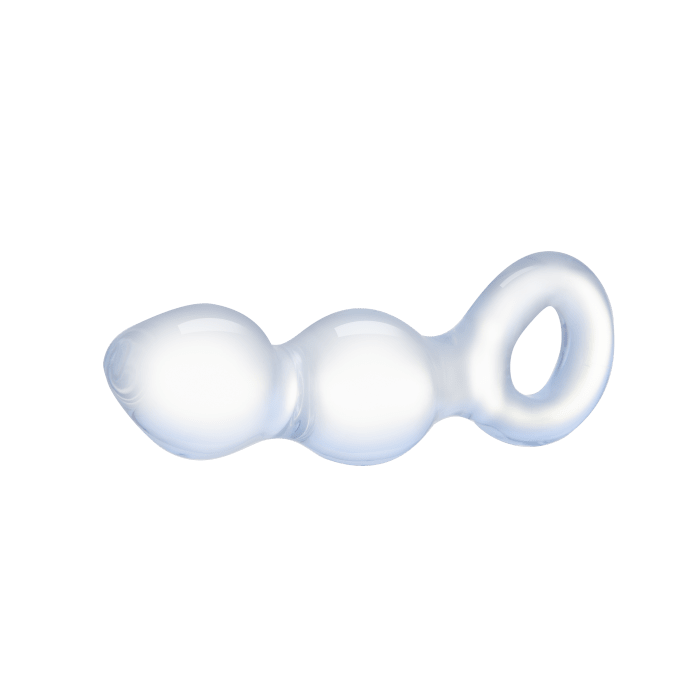 Glass Curved Beaded Butt Plug