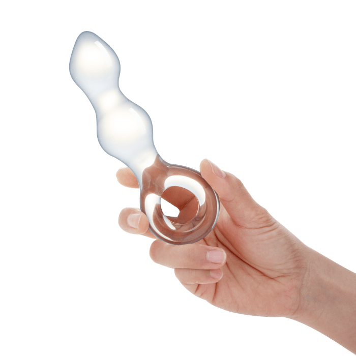 Glass Curved Beaded Butt Plug